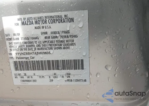 2010 Mazda Mazda6 I Sport z USA, uszkodzony, nr VIN 1YVHZ8BH7A5M05605